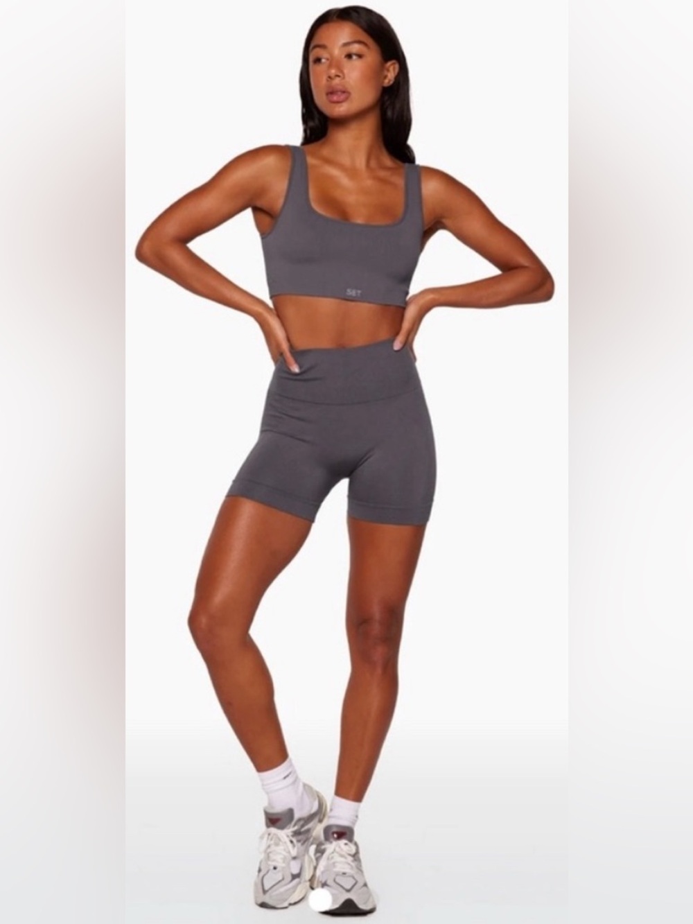 SET Active Sculptflex Pebble Box Tank & Bike Shorts Set Gray S